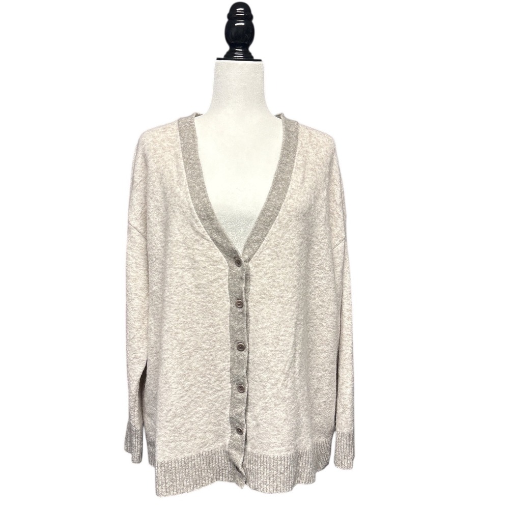 Athleta Westlake Merino Wool Cardigan Sweater 2X Oatmeal Gray Button Front Cozy